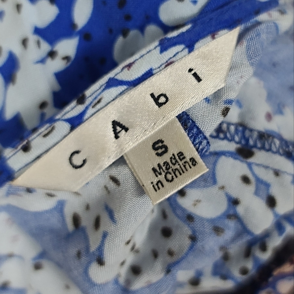 Cabi Ombre Floral Blue White Orange Cinched Waist Tie Blouse S #891 - Picture 7 of 10